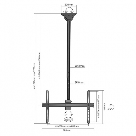 Obrázok pre Manhattan 462204 Držák na TV 177,8 cm (70") Černá