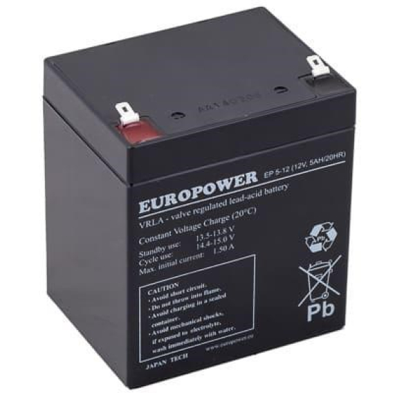 Obrázok pre AGM battery EUROPOWER EP series 12V 5Ah T1 (Lifespan 6-9 years)