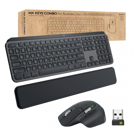 Obrázok pre Logitech MX Keys combo for Business Gen 2 klávesnice Obsahuje myš Kancelář RF bezdrátové + Bluetooth QWERTY US Mezinárodní Grafit