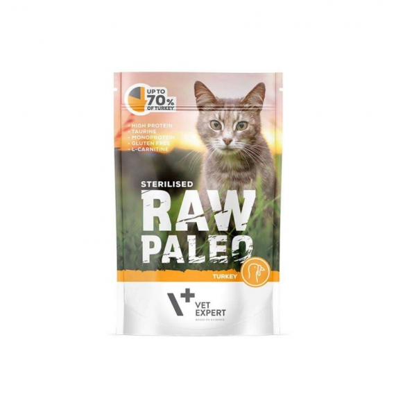 Obrázok pre RAW PALEO Adult Cat Sterilized Turkey - mokré krmivo pro kočky - 100 g