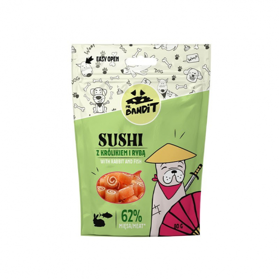 Obrázok pre PAN. BANDIT SUSHI s králíkem a rybou - psí pochoutka - 80 g