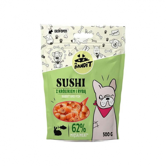 Obrázok pre PAN. BANDIT SUSHI s králíkem a rybou - psí pochoutka - 500 g