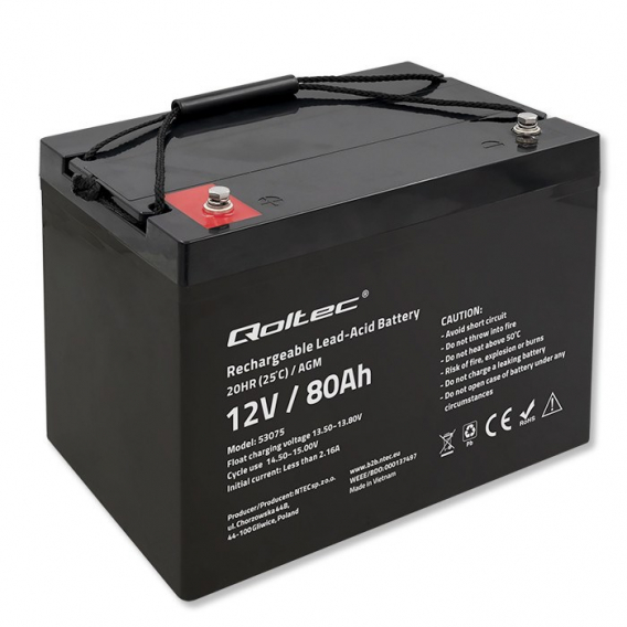 Obrázok pre Qoltec 53075 Baterie AGM | 12V | 80Ah | 23,5 kg