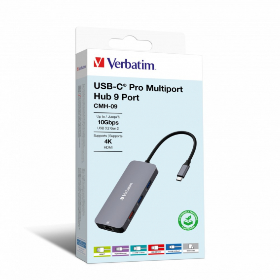 Obrázok pre Verbatim CMH-09 USB typu C 10000 Mbit/s Stříbrná