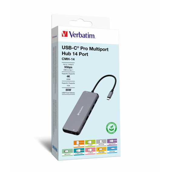 Obrázok pre Verbatim CMH-14 USB typu C 5000 Mbit/s Stříbrná