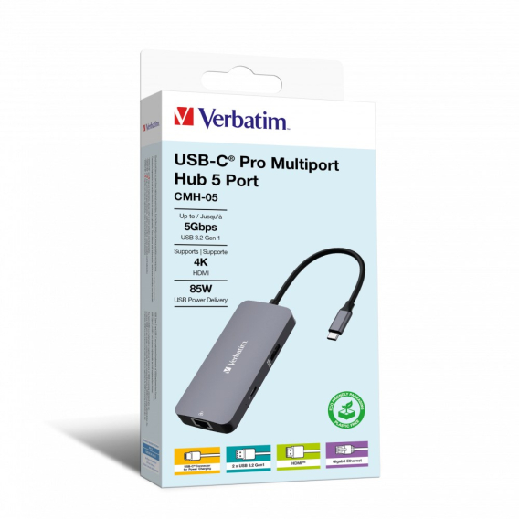 Obrázok pre Verbatim CMH-05 USB typu C 5000 Mbit/s Stříbrná