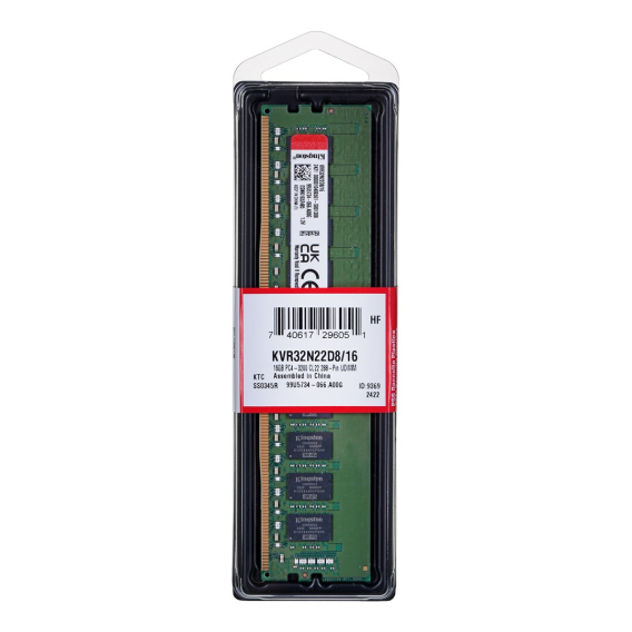 Obrázok pre Kingston Technology ValueRAM KVR32N22D8/16 paměťový modul 16 GB 1 x 16 GB DDR4 3200 MHz