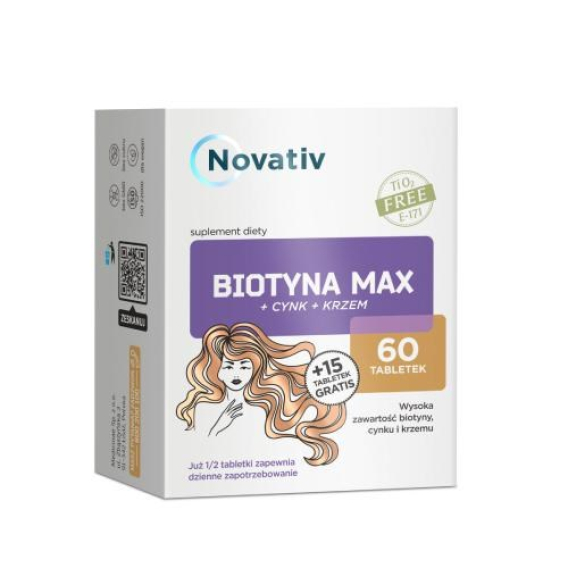 Obrázok pre Novativ Biotin MAX+Cync+Silicon 60 tablet + 15 tablet zdarma