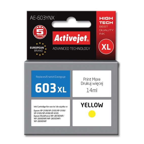Obrázok pre Activejet Ink AE-603YNX (náhradní inkoust Epson 603XL T03A44; Supreme; 14 ml; žlutý)