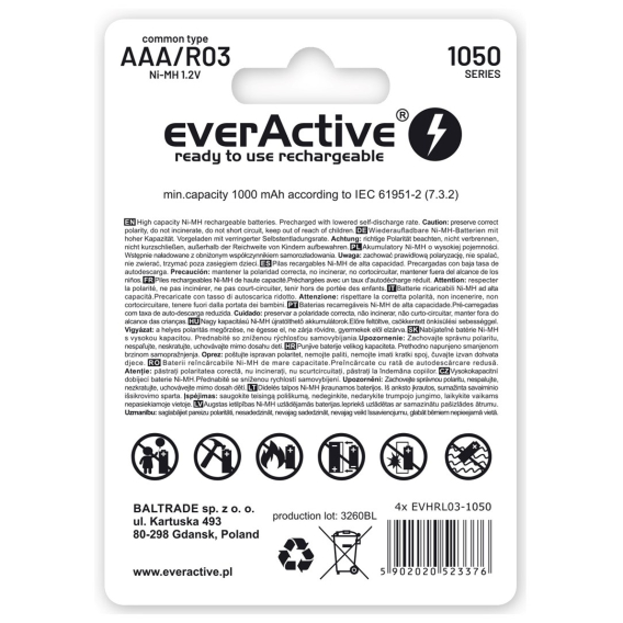 Obrázok pre Nabíjecí baterie everActive Ni-MH R03 AAA 550 mAh Infinity Line