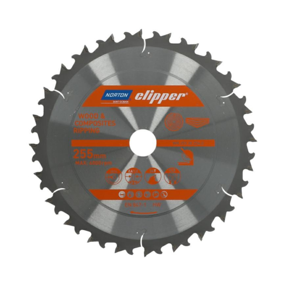 Obrázok pre NORTON CIRCULAR SAW BLADE 255mm x 30mm x 24z WOOD & ATB NEG COMPOSITES (2.6 / 1.8)