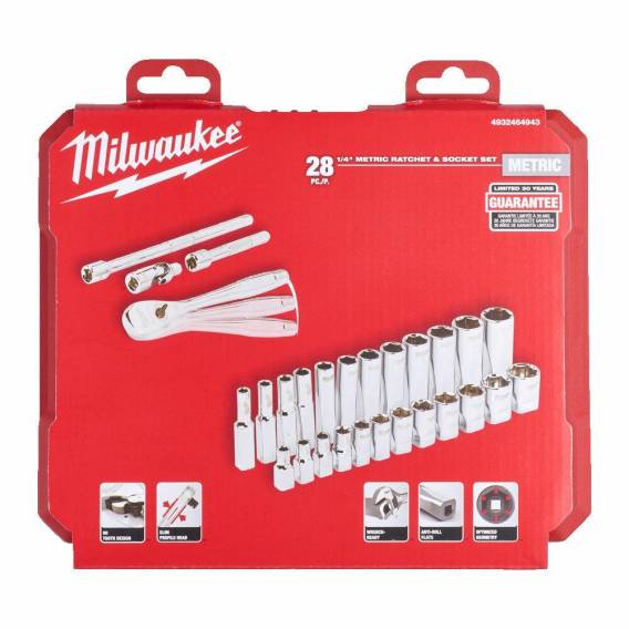Obrázok pre MILWAUKEE SOCKET SET 28 pcs. 1/4" RATCHET