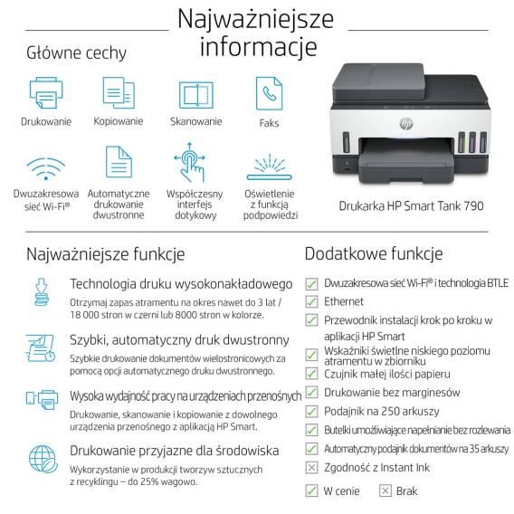 Obrázok pre HP Smart Tank 790 Bezdr. př. All-in-One Barva Tiskárna, Oboustranný tisk; Kopírka, skener