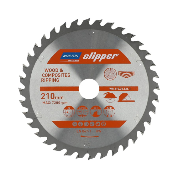 Obrázok pre NORTON CIRCULAR SAW BLADE 210mm x 30mm x 36z WOOD & ATB COMPOSITES (2.8 / 1.8)