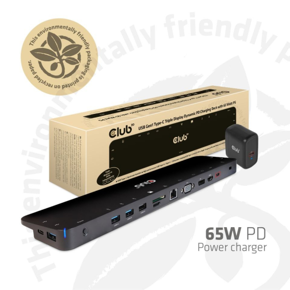 Obrázok pre CLUB3D CSV-1564W65 dokovací stanice/replikátor portů USB 3.2 Gen 1 (3.1 Gen 1) Type-C Černá