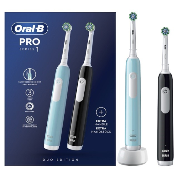 Obrázok pre Oral-B Pro 1 PRO1CRSDUO elektrický zubní kartáček Dospělý Oscilačně rotační kartáček Černá, Tyrkysová, Bílá