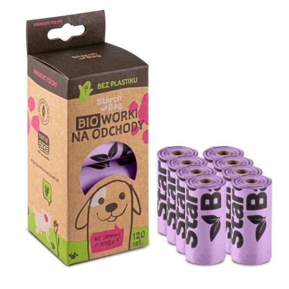 STARCHBAG BIO sáčky na exkrementy kompostovatelné lila – 8x15 ks Obrázok pre STARCHBAG BIO sáčky na exkrementy kompostovatelné lila – 8x15 ks
