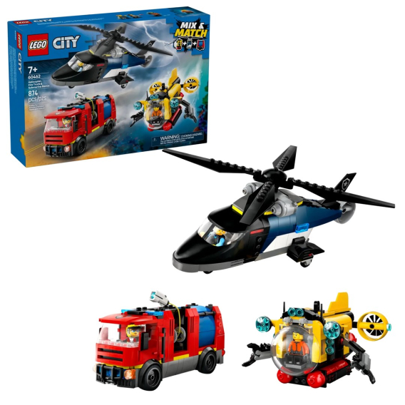 Obrázok pre LEGO CITY 60462 Helikoptéra, hasičské auto a ponorka Remix