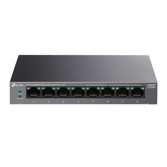 Obrázok pre TP-Link LiteWave LS108GP síťový přepínač Nespravované Gigabit Ethernet (10/100/1000) Podpora napájení po Ethernetu (PoE) Černá