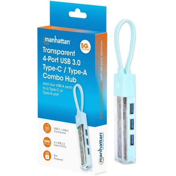 Obrázok pre USB 3.2 Gen1 Type-C/A Hub 4x USB-A 3.0 Passive Transparent