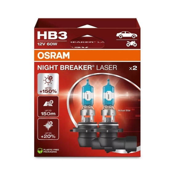 Obrázok pre Bulb (Set of 2) HB3 12V 60W P20D Up To 150m. Light Beam Length, Up To 150% More Brightness, Up To 20% Whiter Light Night Breaker Laser, White