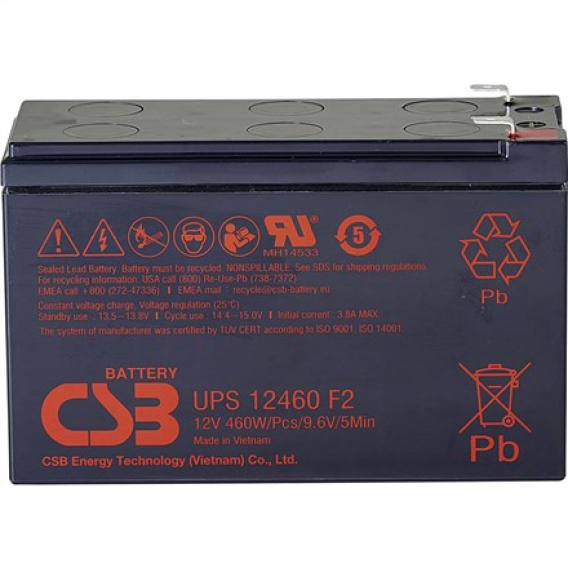 Obrázok pre CSB Battery Battery 12V, 9Ah, AGM | UPS12460F2 | 460 W