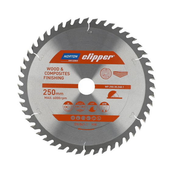 Obrázok pre NORTON CIRCULAR SAW BLADE 250mm x 30mm x 48z WOOD & ATB COMPOSITES (3.2 / 2.2)