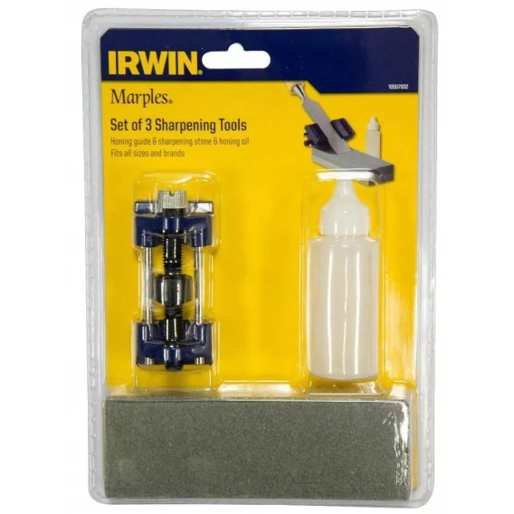 Obrázok pre IRWIN CHISEL SHARPENING SET WITH WHETSTONE, GUIDE AND OIL