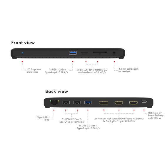Obrázok pre ICY BOX IB-DK2116-C Dokovací USB 3.2 Gen 2 (3.1 Gen 2) Type-C Černá