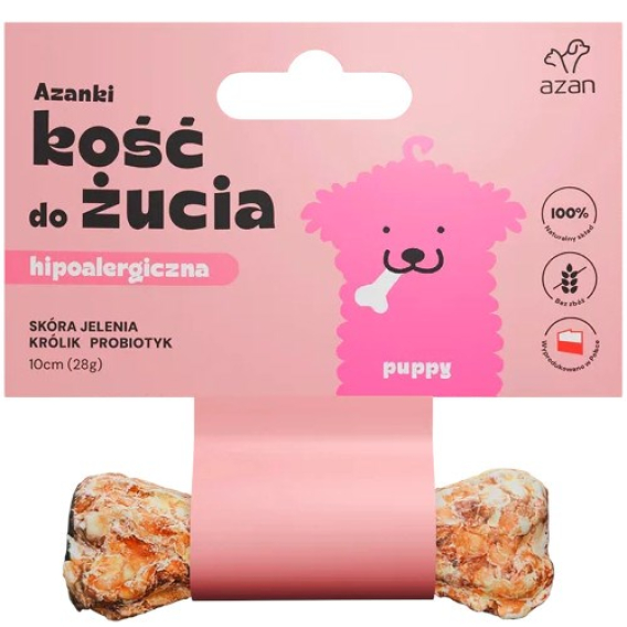Obrázok pre AZANKI Hypoalergenní kost z jelení kůže s králíkem a probiotikem Puppy - pochoutka pro psa - 10 cm