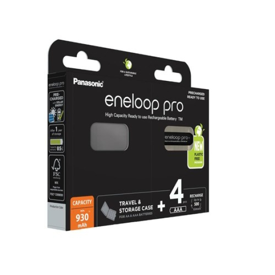 Obrázok pre Dobíjecí baterie PANASONIC ENELOOP PRO AAA 930 mAh 4 szt + pouzdro (BK-4HCDE/4CP+CASE)