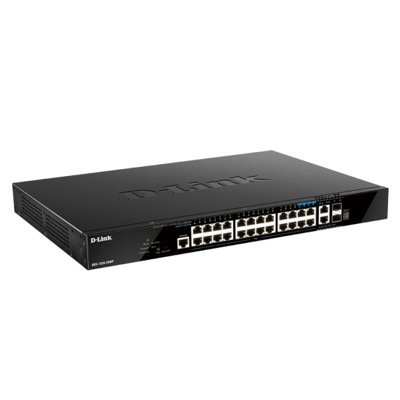 Obrázok pre D-Link DGS-1520-28MP/E síťový přepínač Řízený L3 Gigabit Ethernet (10/100/1000) Podpora napájení po Ethernetu (PoE) 1U Černá