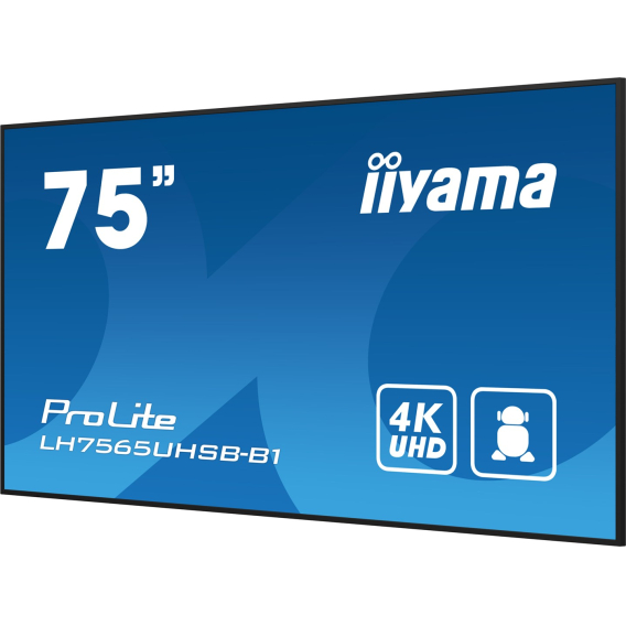 Obrázok pre iiyama LH7565UHSB-B1 sdělovací displej Stánkový design 189,2 cm (74.5") LED Wi-Fi 800 cd/m² 4K Ultra HD Černá Zabudovaný procesor Android 11 24/7