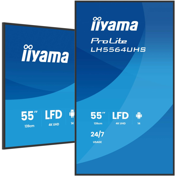 Obrázok pre iiyama LH5564UHS-B1AG sdělovací displej Plochá digitální tabule 139,7 cm (55") Wi-Fi 500 cd/m² 4K Ultra HD Černá Android 24/7