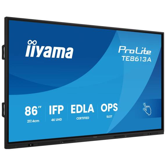 Obrázok pre iiyama TE8613A-B1AG sdělovací displej Interaktivní plochý panel 2,17 m (85.6") Wi-Fi 500 cd/m² 4K Ultra HD Černá Dotyková obrazovka Zabudovaný procesor Android 18/7