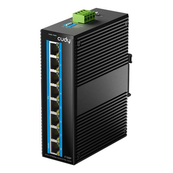 Obrázok pre Cudy 8-Port 10/100M Industrial PoE Switch Nespravované Gigabit Ethernet (10/100/1000) Podpora napájení po Ethernetu (PoE) Černá