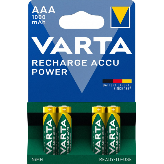 Obrázok pre VARTA HR03 AAA Recharge Accu Power 1000 mAh 05703 Dobíjení akumulátorů 4 kusů Zelená, Žlutá