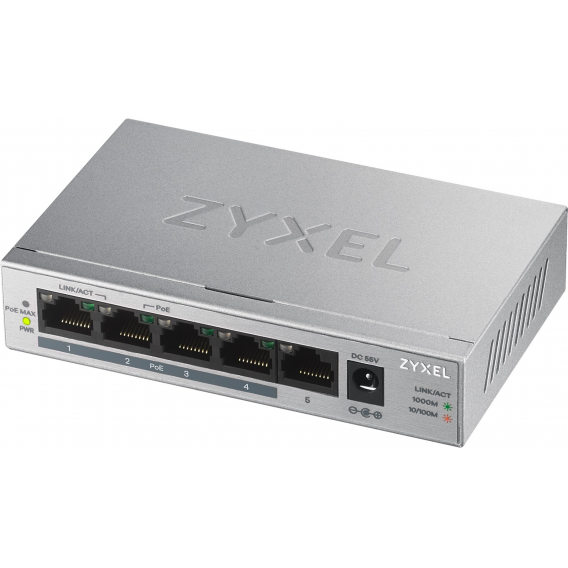 Obrázok pre Zyxel GS1005HP Nespravované Gigabit Ethernet (10/100/1000) Podpora napájení po Ethernetu (PoE) Stříbrná