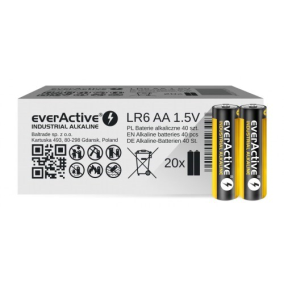 Obrázok pre Alkalické baterie EverActive LR6 AA Industrial Alkaline - krabička 40 kusů