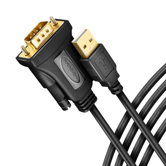 Obrázok pre Axagon ADS-1PQN USB-A 2.0 - serial RS-232 DB9-M FTDI adapter cable 1.5m - Adapter - Digital/Daten sériový kabel Černá 1,5 m USB Typ-A