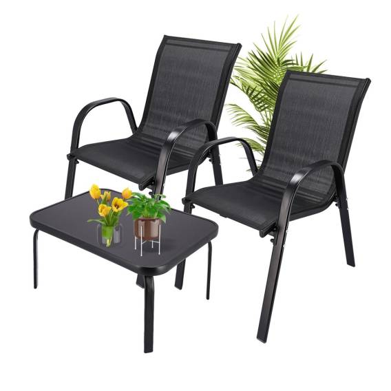 Obrázok pre Extralink Black Forest Garden Furniture Set, Textilene Two Chairs + Black Table sada venkovního nábytku Černá