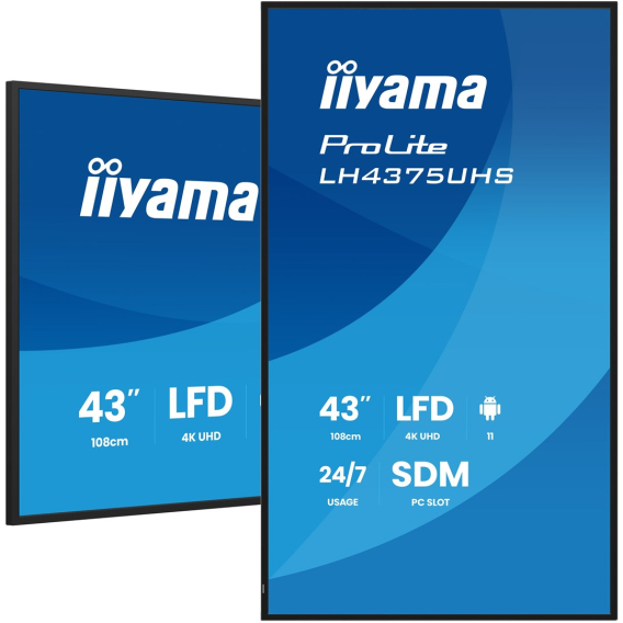 Obrázok pre iiyama LH4375UHS-B2AG sdělovací displej Plochá digitální tabule 108 cm (42.5") LCD Wi-Fi 500 cd/m² 4K Ultra HD Černá Zabudovaný procesor Android 11 24/7