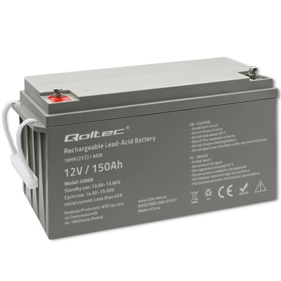 Obrázok pre QOLTEC 53068 AGM battery 12V 150Ah max. 2250A