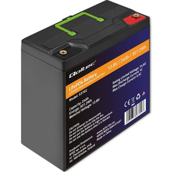 Obrázok pre Qoltec LiFePO4 Lithium Iron Phosphate Battery | 12.8V | 24Ah | 307.2Wh | BMS
