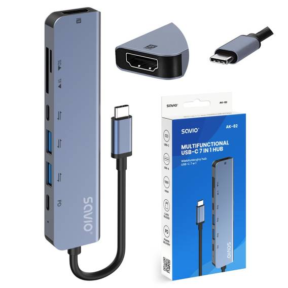 Obrázok pre Savio AK-82 rozbočovač rozhraní USB typu C 5000 Mbit/s Černá