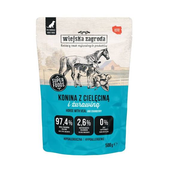 Obrázok pre WIEJSKA ZAGRODA Horse meat with veal - vlhké krmivo pro psy - 500g