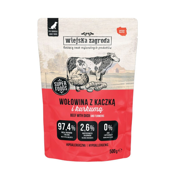 Obrázok pre WIEJSKA ZAGRODA Beef with duck - vlhké krmivo pro psy - 500g