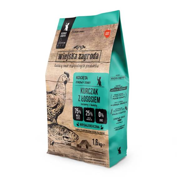 Obrázok pre WIEJSKA ZAGRODA Chicken with salmon for kittens - suché krmivo pro kočky - 1,6kg