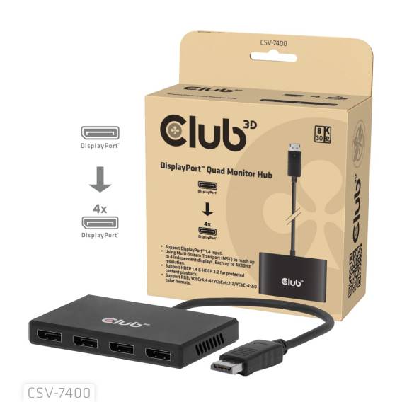 Obrázok pre CLUB3D CSV-7400 videorozdělovač DisplayPort 4x DisplayPort