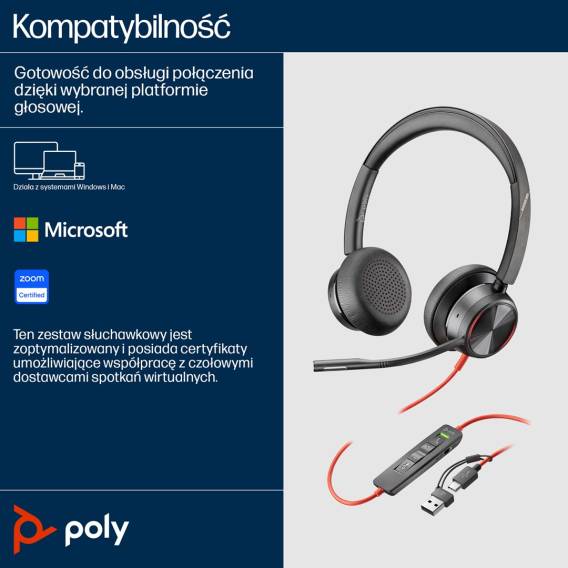 Obrázok pre HP Poly Stereofonní náhlavní souprava Poly Blackwire 8225 USB-C + adaptér USB-C/A